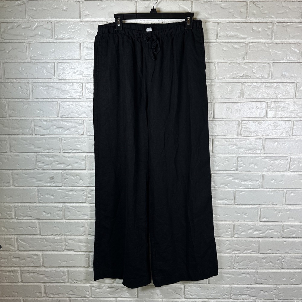 Old Navy Women's Medium Tall Mid Rise Wide Leg Linen Blend Pants Black